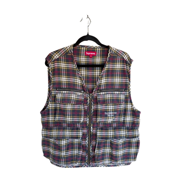 SUPREME Tartan Plaid Flannel Cargo Vest Size Medium - Picture 1 of 8
